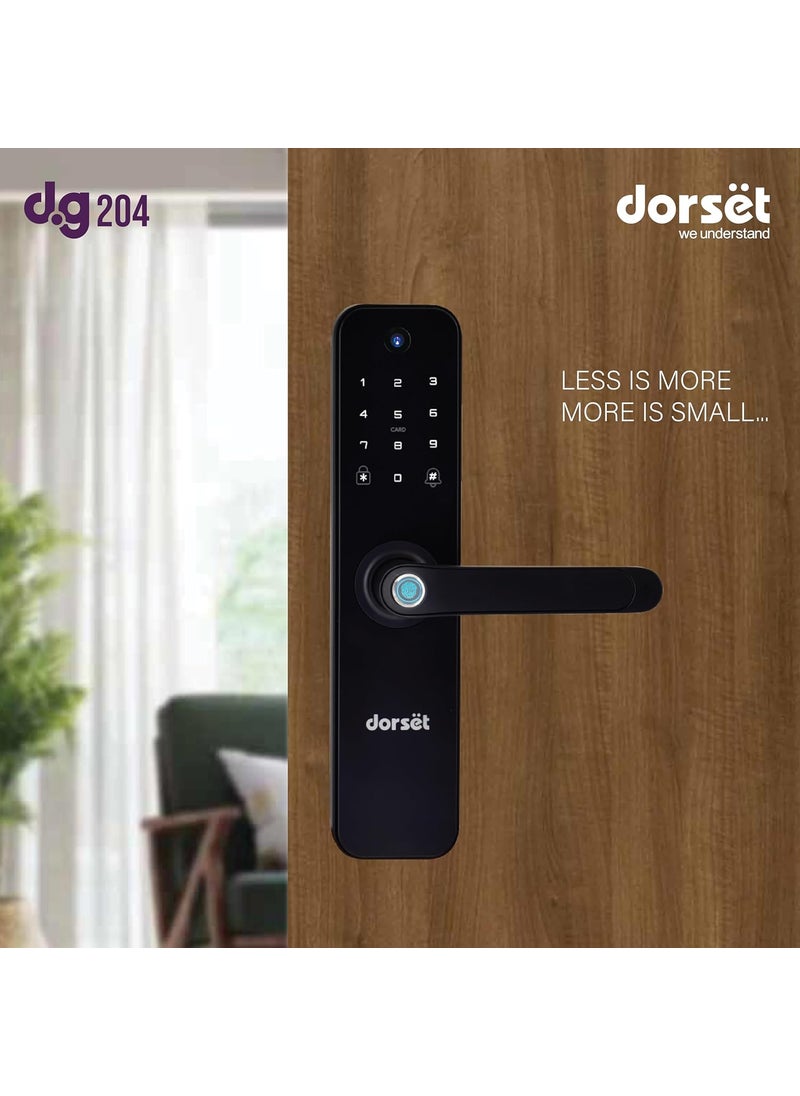 Dorset DG 204 Smart Door Lock with WiFi in Built and Integrated Camera Digital Lock with Fingerprint Pin RFID Mobile App Key Access 2 Years Warranty Door Thickness 3590 mm Black