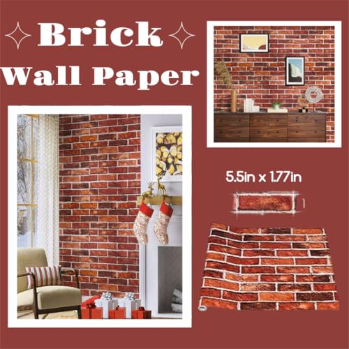 Abyssaly Brick Wallpaper Peel and Stick Red Brick Wallpaper for Bedroom 17.7" X 118" Faux Peel and Stick Wall Paper Good for Fireplace Kitchen Accent Home Decoration Party Brick Wrapping Paper for Backsplash - Image 5