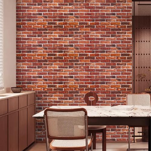 Abyssaly Brick Wallpaper Peel and Stick Red Brick Wallpaper for Bedroom 17.7" X 118" Faux Peel and Stick Wall Paper Good for Fireplace Kitchen Accent Home Decoration Party Brick Wrapping Paper for Backsplash - Image 4