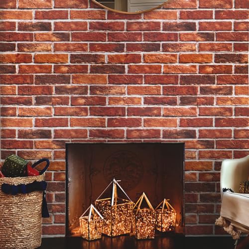 Abyssaly Brick Wallpaper Peel and Stick Red Brick Wallpaper for Bedroom 17.7" X 118" Faux Peel and Stick Wall Paper Good for Fireplace Kitchen Accent Home Decoration Party Brick Wrapping Paper for Backsplash - Image 1
