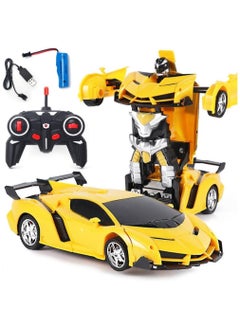 Home Smart Home Smart Remote Control Robot Transformer Car Toy for Kids with 360 Degree Drifting Single Button Deformation Yellow  - Image 1