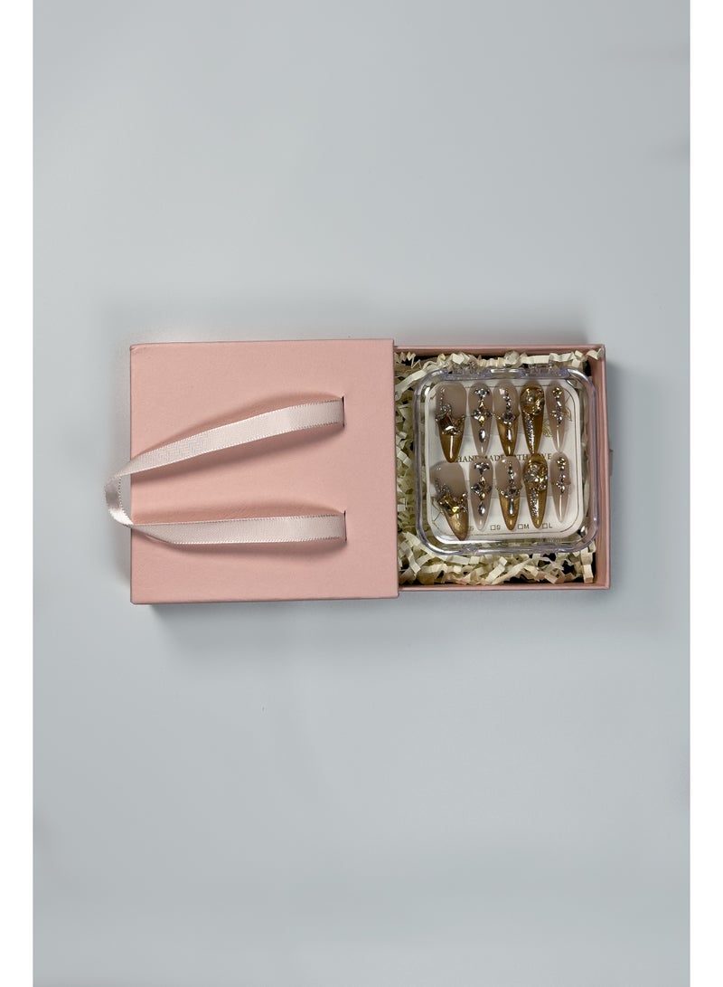 Generic [10PCS Luxury Press-On Nail Kit] Swarovski Crystals + 3D Sculpted Design | No UV Light Needed | Long-Lasting Jelly Glue | Magnetic Velvet Gift Box  - Image 3