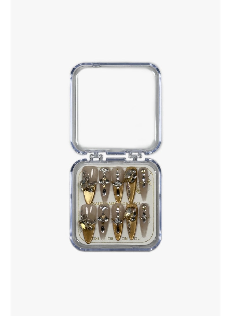 Generic [10PCS Luxury Press-On Nail Kit] Swarovski Crystals + 3D Sculpted Design | No UV Light Needed | Long-Lasting Jelly Glue | Magnetic Velvet Gift Box  - Image 5