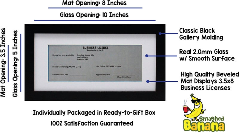Smashed Banana 5x10 Black Gallery Business License Frame with 3.5x8 Mat Two Pack - 2 Frames - Wide Molding - Includes Attached Hanging Hardware and Desktop Easel - Display Panoramic Picture or Retail Licenses - Image 2