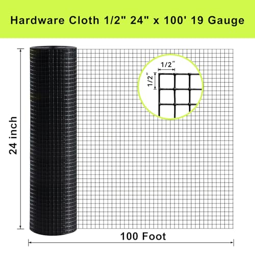 LAN JIA Black Hardware Cloth Roll 1/2 inch 24 inch x 100 Foot - Chicken Wire Fence Roll Garden Fence Mesh Wire Fence Welded Wire Fencing - Image 2