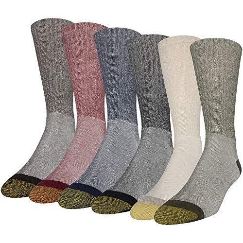 GOLDTOE Men's 656S Cotton Crew Athletic Socks, Multipairs, Khaki/Olive/Black/New Navy/Red/Brown Heather (6-Pairs), Large - Image 1
