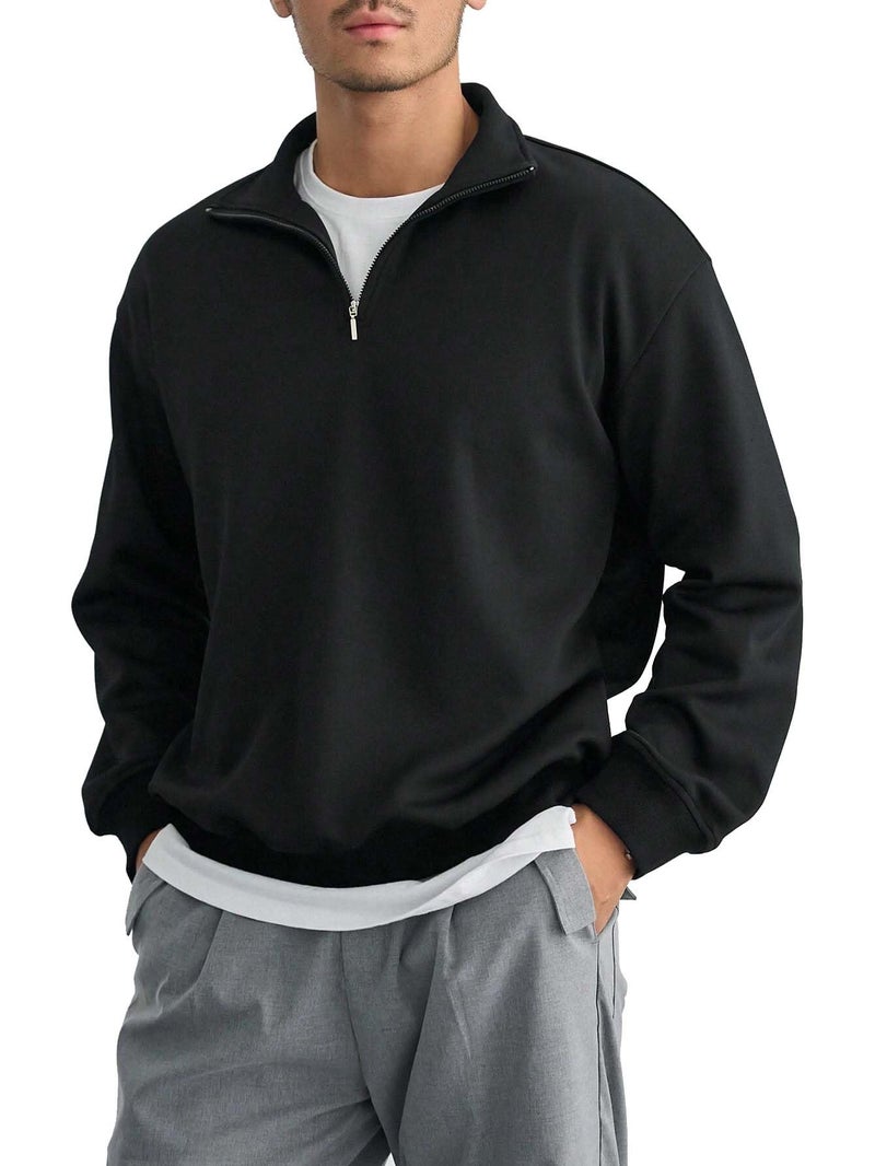 SXV STYLE Men's Half Zipper Collared Sweatshirt (in, Alpha, L, Black) - Image 1