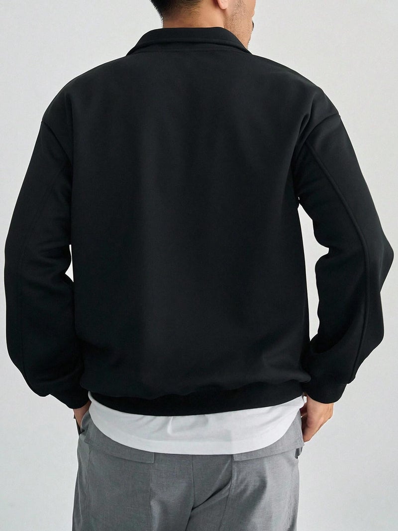 SXV STYLE Men's Half Zipper Collared Sweatshirt (in, Alpha, L, Black) - Image 4