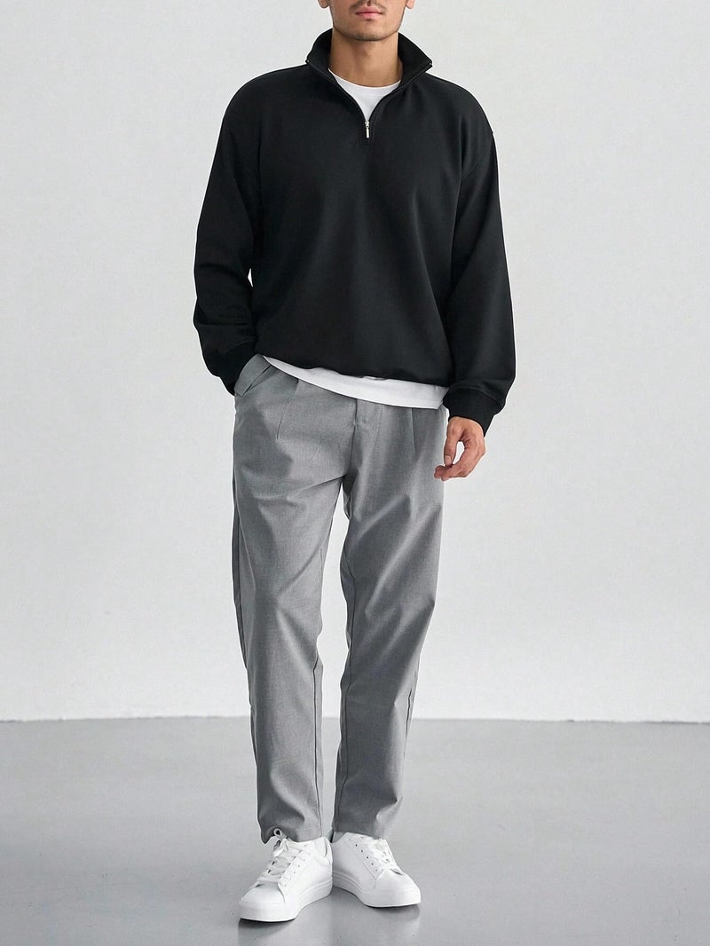 SXV STYLE Men's Half Zipper Collared Sweatshirt (in, Alpha, L, Black) - Image 2