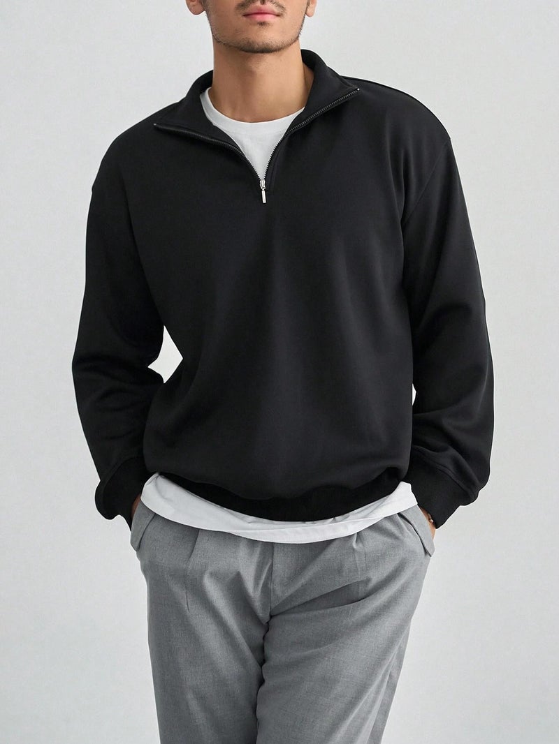 SXV STYLE Men's Half Zipper Collared Sweatshirt (in, Alpha, L, Black) - Image 5