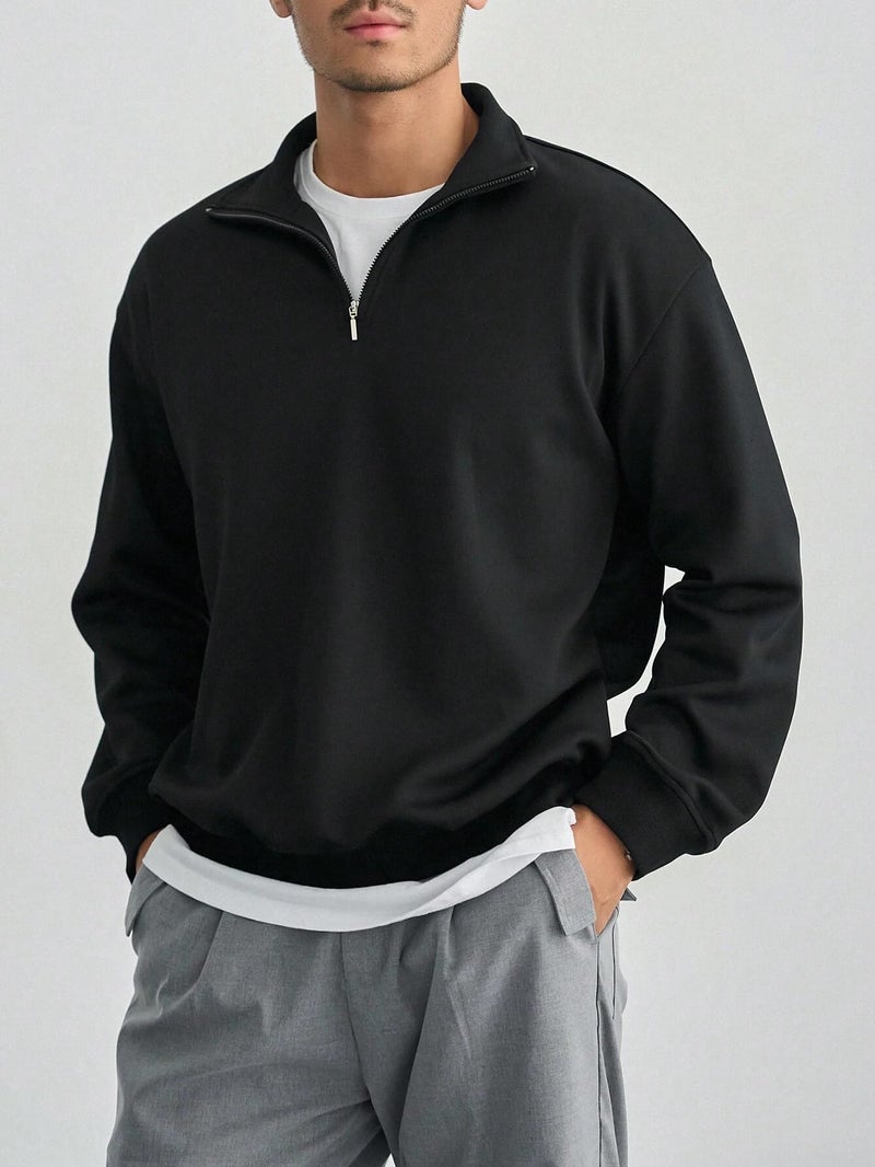 SXV STYLE Men's Half Zipper Collared Sweatshirt (in, Alpha, L, Black) - Image 3