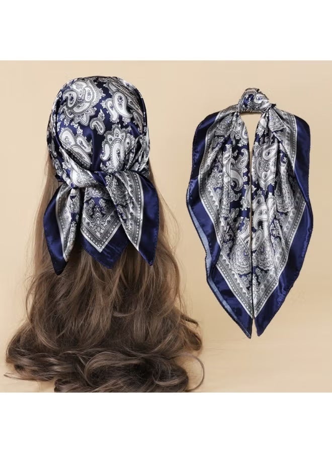 Elevate your accessory collection with this versatile 4-piece set of satin simulated silk square scarves. Each scarf features an elegant retro cashew print pattern that adds a sophisticated touch to any outfit. Measuring 60 x 60 centimeters, these scarves are perfectly sized for multiple styling options - wear them as fashionable hair bandanas, neck scarves, or decorative accessories. The smooth satin silk-like fabric provides a luxurious feel and gentle touch, making these scarves ideal for both daytime wear and nighttime hair protection. The set includes four beautiful scarves, offering excellent value and variety for your wardrobe. Their boho-inspired design makes them perfect for creating various looks, from classic to contemporary. - Image 4
