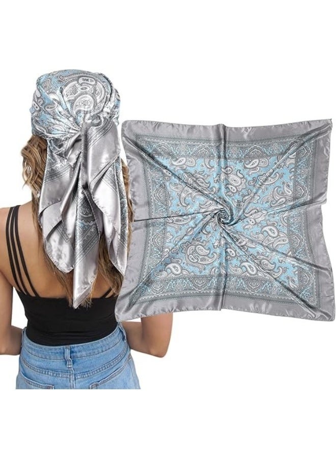 Elevate your accessory collection with this versatile 4-piece set of satin simulated silk square scarves. Each scarf features an elegant retro cashew print pattern that adds a sophisticated touch to any outfit. Measuring 60 x 60 centimeters, these scarves are perfectly sized for multiple styling options - wear them as fashionable hair bandanas, neck scarves, or decorative accessories. The smooth satin silk-like fabric provides a luxurious feel and gentle touch, making these scarves ideal for both daytime wear and nighttime hair protection. The set includes four beautiful scarves, offering excellent value and variety for your wardrobe. Their boho-inspired design makes them perfect for creating various looks, from classic to contemporary. - Image 5