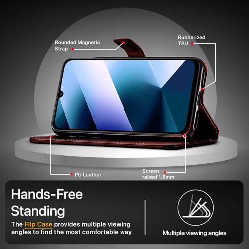 WOW IMAGINE Shock Proof Flip Cover Back Case Cover for Mi Redmi 15C 5G | Poco C85 5G 2025 (Flexible | Leather Finish | Card Pockets Wallet & Stand | Brown) - Image 5