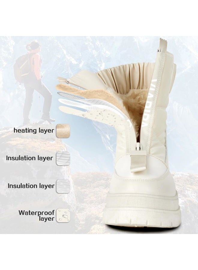 Viapipa Winter Boots for Women Waterproof, Snow Boots for Women, Womens Mid Calf Low Heel Zip Up Anti-Slip Warm Booties Comfortable for Outdoor Walking Hiking, White, 10 - Image 4