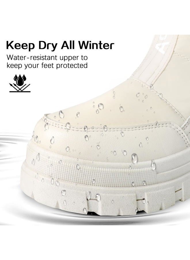 Viapipa Winter Boots for Women Waterproof, Snow Boots for Women, Womens Mid Calf Low Heel Zip Up Anti-Slip Warm Booties Comfortable for Outdoor Walking Hiking, White, 10 - Image 3