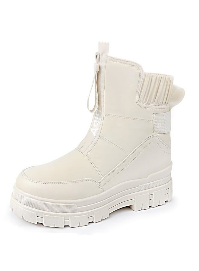 Viapipa Winter Boots for Women Waterproof, Snow Boots for Women, Womens Mid Calf Low Heel Zip Up Anti-Slip Warm Booties Comfortable for Outdoor Walking Hiking, White, 10 - Image 1