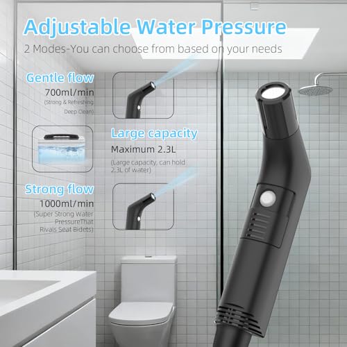 LUOOV Electric Rechargeable Handheld Personal Travel Bidet Portable for Toilet,Bathroom and Outdoor Hiking Strong - Soft Pressure Options Refreshing Clean with 2.3L Water Storage (Black 2.3L) - Image 3