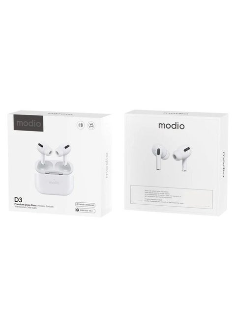 D3 Premium Wireless Earbuds White with Deep Bass and Noise Cancelling Technology | Multi-Functional Touch Control & Built-In Microphone | Compatible with Android Mobiles and Tablets | Long Battery Life & Comfortable Fit for Music, Calls & Gaming