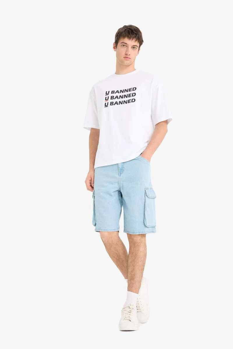ديفاكتو Loose Fit Crew Neck Printed Short Sleeve T-Shirt