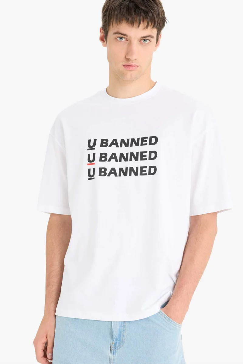 ديفاكتو Loose Fit Crew Neck Printed Short Sleeve T-Shirt