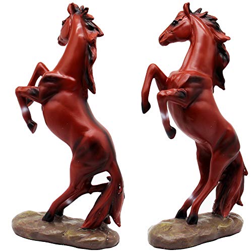 H&W 13.8''H Standing Horse Resin Statue, Horse Art Figurine Decorative Home & Office Decor Ornaments for Desk Bookshelf Wine Cabinet to Attract Luck and Wealth (RED) - Image 2