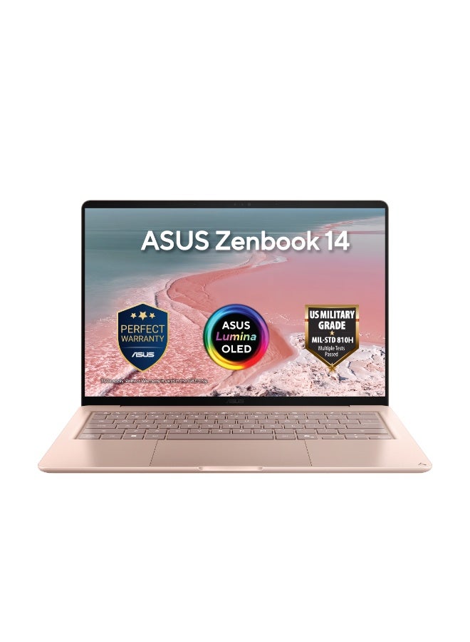 أسوس Zenbook 14 Laptop With 14-Inch Display, Core Ultra 7 355 Processor/16GB RAM/512GB SSD/Windows 11 Home Arabic Komodo Coral - Image 1