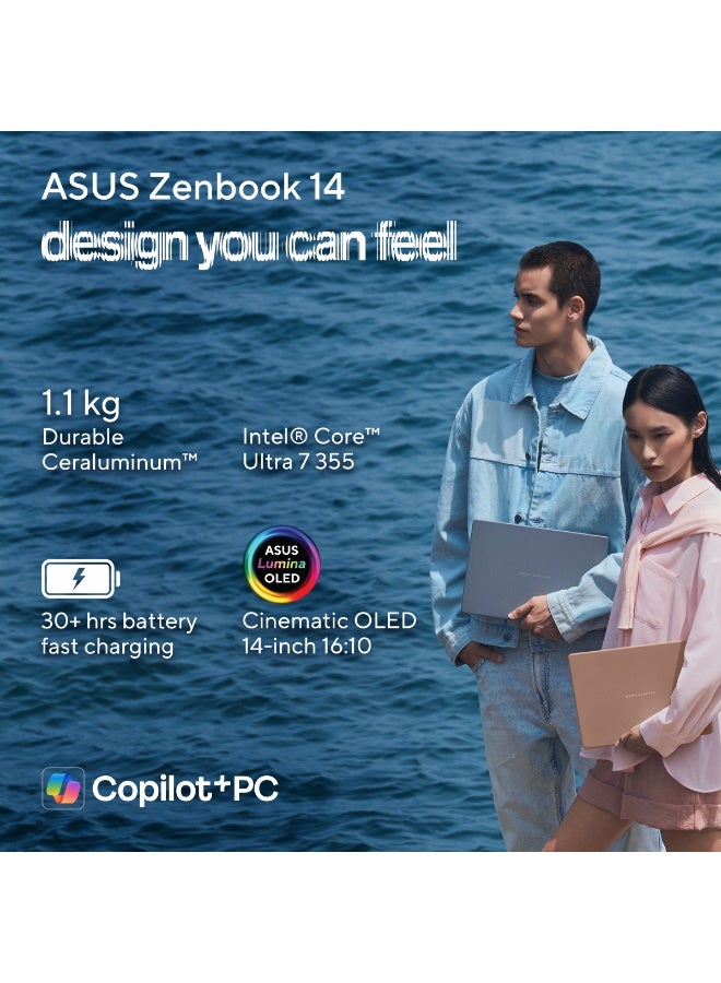 أسوس Zenbook 14 Laptop With 14-Inch Display, Core Ultra 7 355 Processor/16GB RAM/512GB SSD/Windows 11 Home Arabic Komodo Coral - Image 3