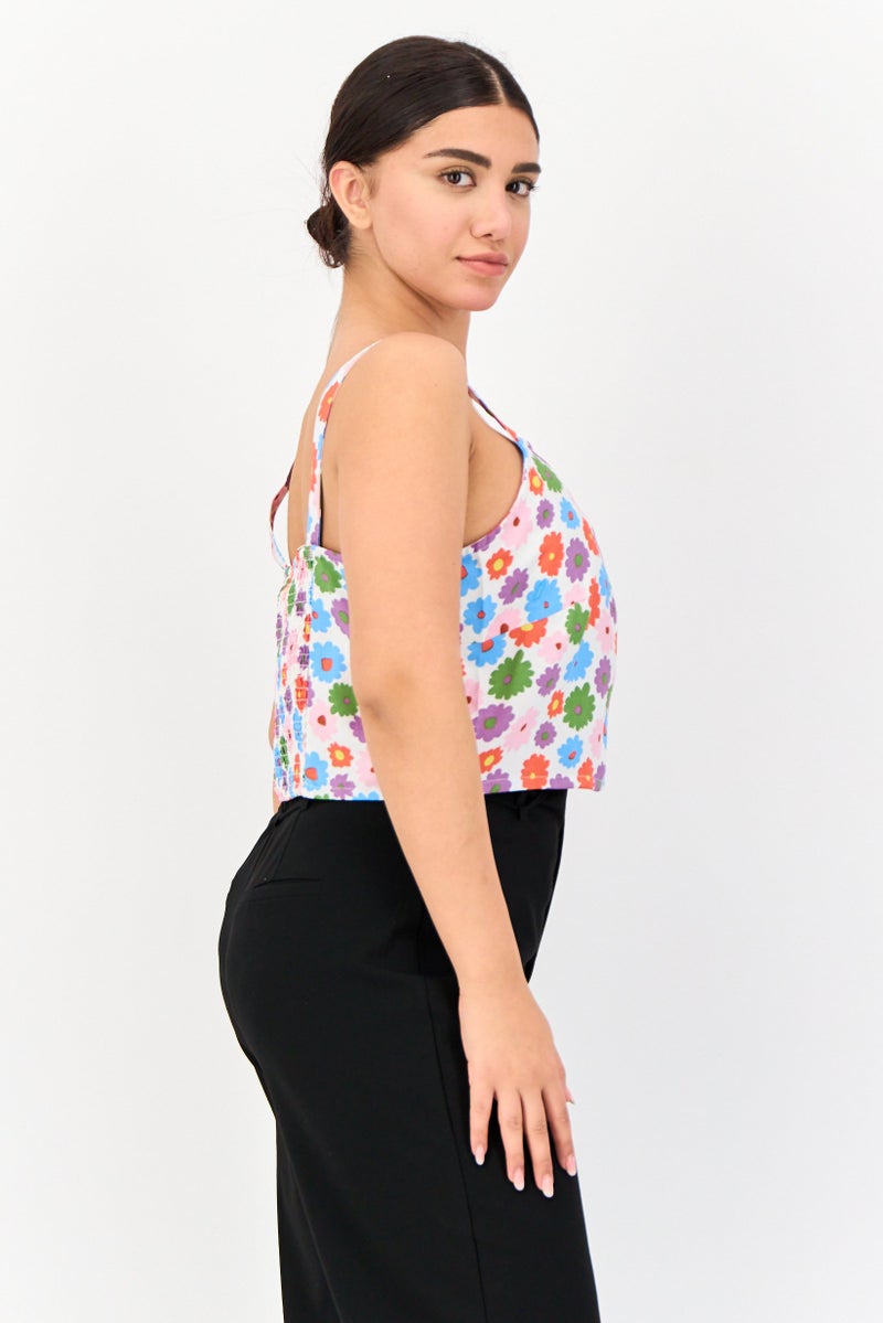 ONLY بلوزة نسائية بدون أكمام بتصميم مربع العنق وطباعة زهور، متعددة الألوان - Image 2