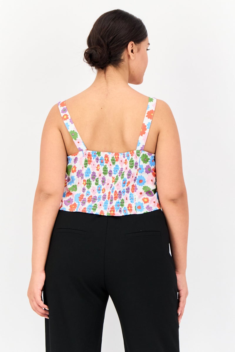 ONLY بلوزة نسائية بدون أكمام بتصميم مربع العنق وطباعة زهور، متعددة الألوان - Image 3