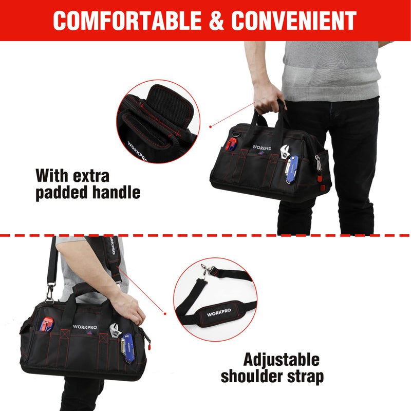 WORKPRO 16-inch Close Top Wide Mouth Tool Storage Bag with Water Proof Rubber Base, W081022A, 16" - Image 5