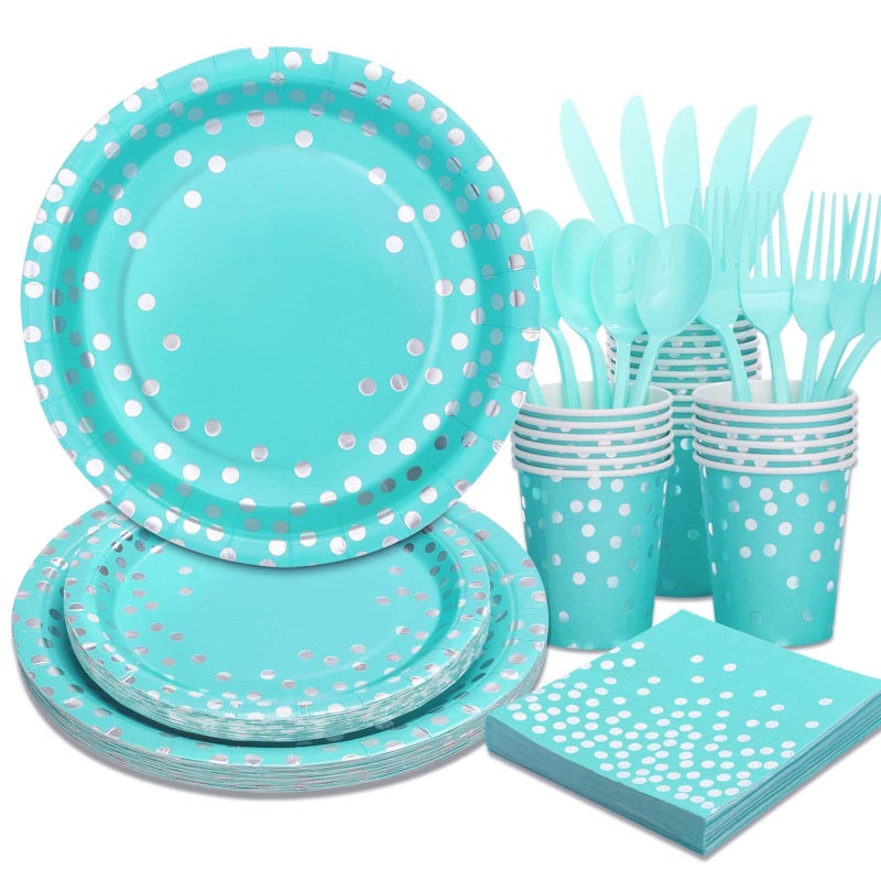 Gudvilla Teal Party Decorations  168PCS Teal Plates and Napkins Party Supplies  Teal Paper Plates Serves 24  Teal Birthday Plates  Teal Birthday Decorations for Women Girls Birthday Party - Image 1
