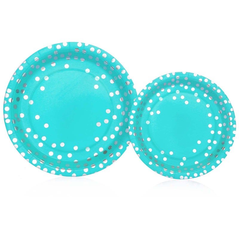 Gudvilla Teal Party Decorations  168PCS Teal Plates and Napkins Party Supplies  Teal Paper Plates Serves 24  Teal Birthday Plates  Teal Birthday Decorations for Women Girls Birthday Party - Image 2
