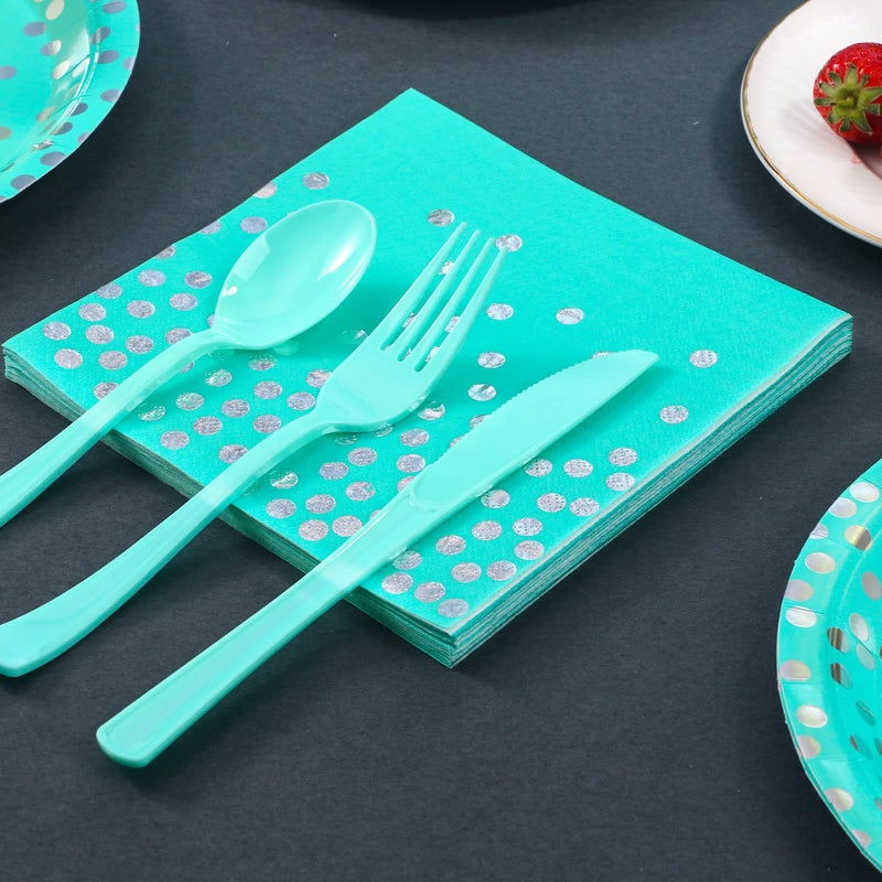 Gudvilla Teal Party Decorations  168PCS Teal Plates and Napkins Party Supplies  Teal Paper Plates Serves 24  Teal Birthday Plates  Teal Birthday Decorations for Women Girls Birthday Party - Image 5