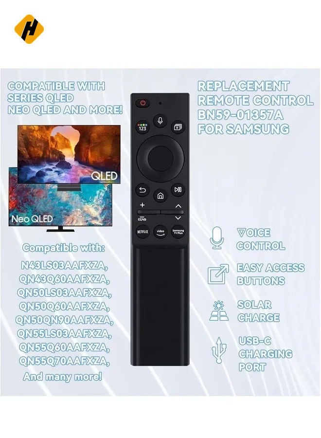 HuHa Original Voice Remote Control Solar Charging BN59-01357A for Samsung Smart TVs 2021 2022 2023 Also Bn59-01358F Full Function Replacement with battery - Image 3