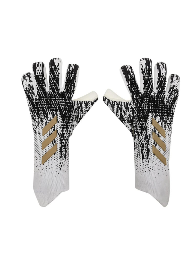 عام قفازات حارس المرمى، قفازات حارس مرمى كرة القدم، قفازات حارس مرمى احترافية للأطفال والكبار، قفازات حارس مرمى غير قابلة للانزلاق من اللاتكس للرجال والنساء (اللون: أبيض ذهبي) - Image 1