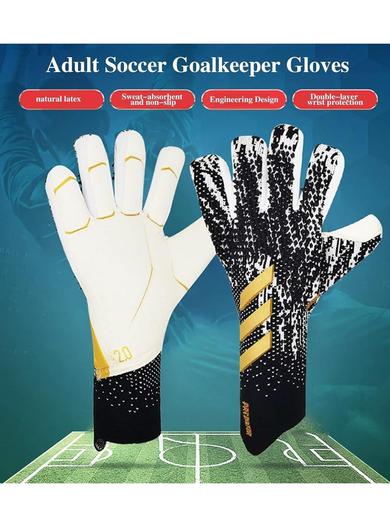 عام قفازات حارس المرمى، قفازات حارس مرمى كرة القدم، قفازات حارس مرمى احترافية للأطفال والكبار، قفازات حارس مرمى غير قابلة للانزلاق من اللاتكس للرجال والنساء (اللون: أبيض ذهبي) - Image 2