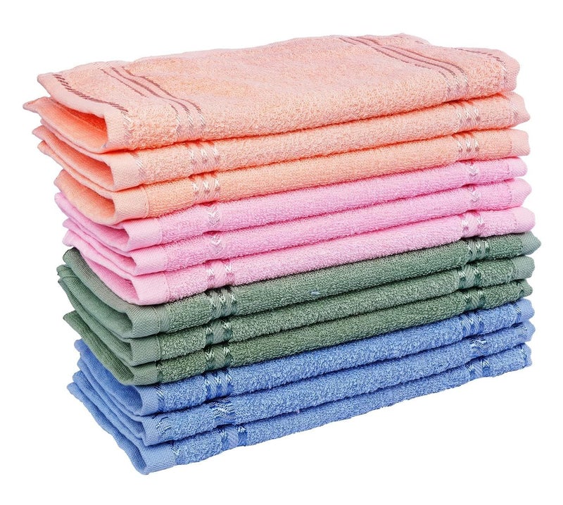 Oras ORAS Cotton Stripe Design Plain Face Towel Ultra Soft Absorbent Quick Dry Towels for Facewash Gym Sports Travel Suitable for Acne Prone Skin Set of 6 25x25 CM Multicolor  - Image 1