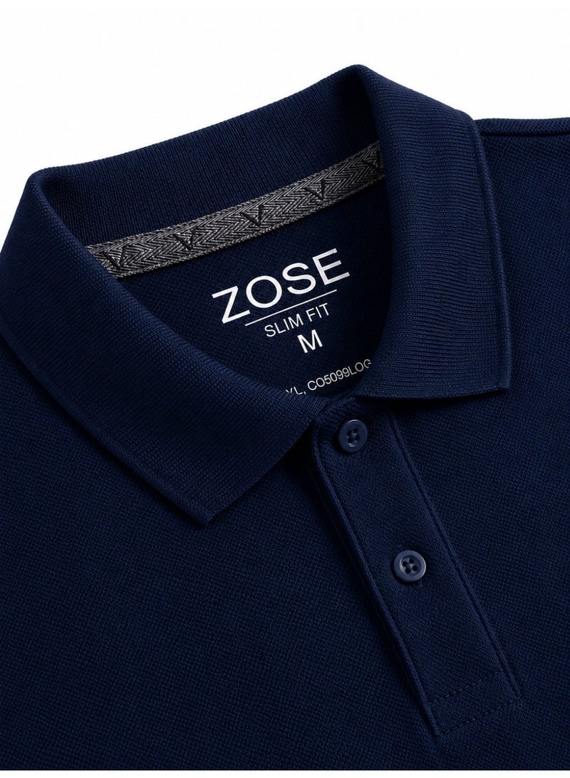 ZOSE Men's Navy Blue Cotton Short Sleeve Polo T-Shirt with Quick-Dry Technology - Image 4