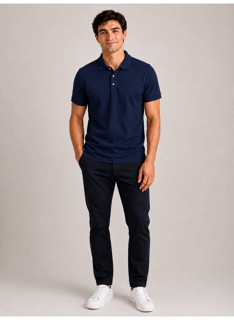 ZOSE Men's Navy Blue Cotton Short Sleeve Polo T-Shirt with Quick-Dry Technology - Image 2