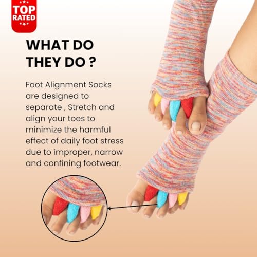 DIRTS Original Foot Alignment 5-Toe Separator Orthopedic Cotton Socks for Women & Men – Bunion Corrector & Plantar Fasciitis Support(Multicolor, M) - Image 2