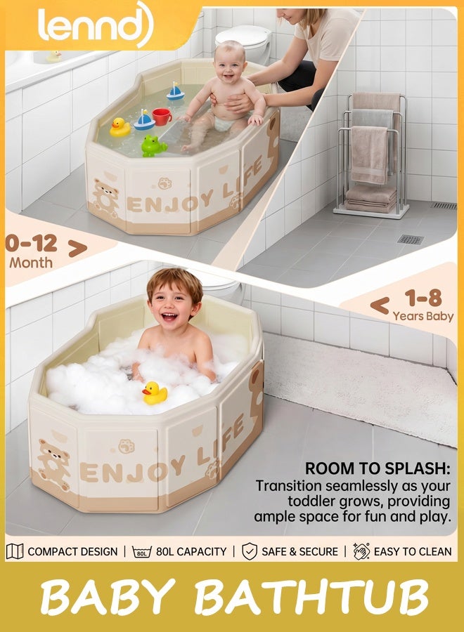 لينند Collapsible Baby Bathtub for Shower, Portable Foldable Toddler Bath Tub with Non-Slip Base, Foldable baby bath tub with bath toys, Compact Travel Essentials for Kids & Infants, Easy Storage in Small Spaces, Brown - Image 3