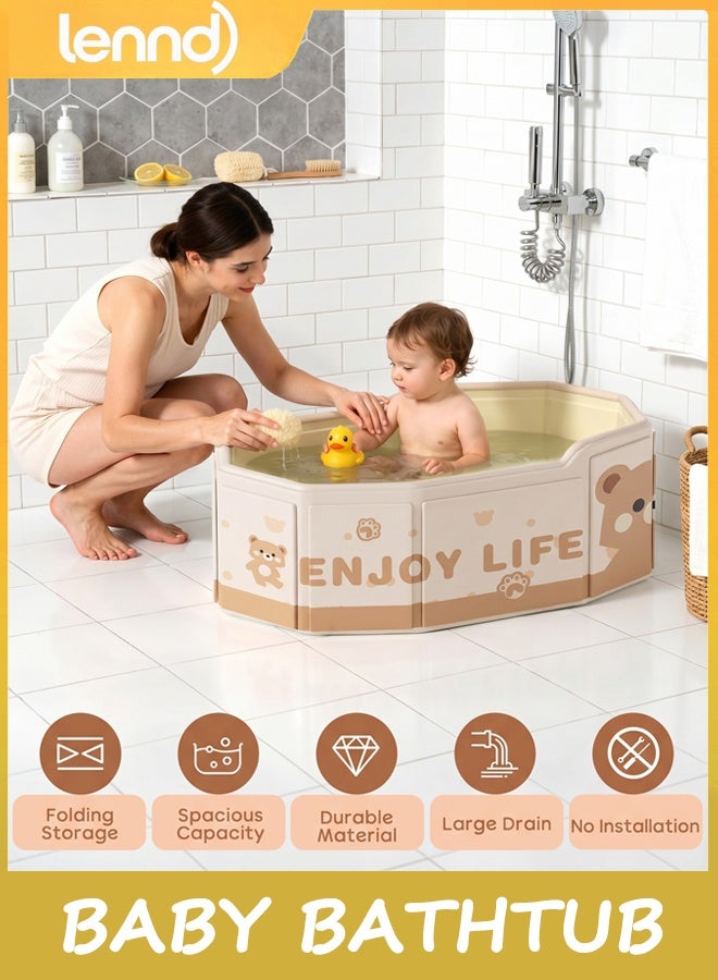 لينند Collapsible Baby Bathtub for Shower, Portable Foldable Toddler Bath Tub with Non-Slip Base, Foldable baby bath tub with bath toys, Compact Travel Essentials for Kids & Infants, Easy Storage in Small Spaces, Brown - Image 2
