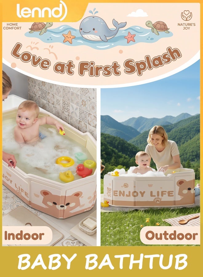 لينند Collapsible Baby Bathtub for Shower, Portable Foldable Toddler Bath Tub with Non-Slip Base, Foldable baby bath tub with bath toys, Compact Travel Essentials for Kids & Infants, Easy Storage in Small Spaces, Brown - Image 4