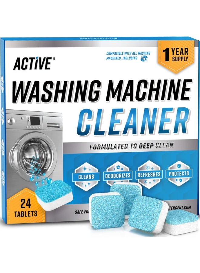 Active Washing Machine Cleaner Descaler 24 Pack - Deep Cleaning Tablets For HE Front Loader & Top Load Washer, Septic Safe Eco-Friendly Deodorizer, Clean Inside Drum and Laundry Tub Seal - 12 Month Supply - Image 1