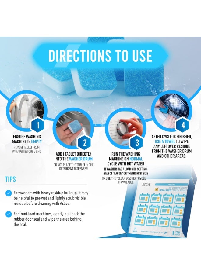 Active Washing Machine Cleaner Descaler 24 Pack - Deep Cleaning Tablets For HE Front Loader & Top Load Washer, Septic Safe Eco-Friendly Deodorizer, Clean Inside Drum and Laundry Tub Seal - 12 Month Supply - Image 3