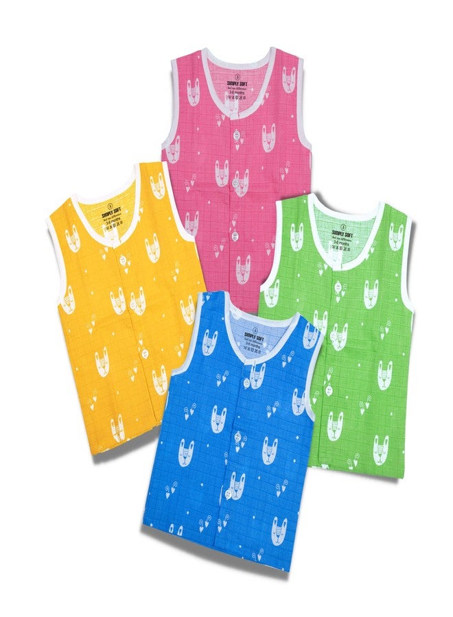 Simply Soft Jablas for Baby 3-6 months I 100% Organic Cotton Soft multicoloured summer top for newborn I Pack of 4 Jabla - Image 1