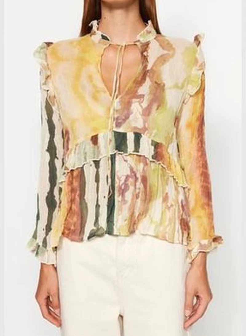 trendyol Multicolored Woven Tie Detail Frilled Blouse TWOAW24BZ00349