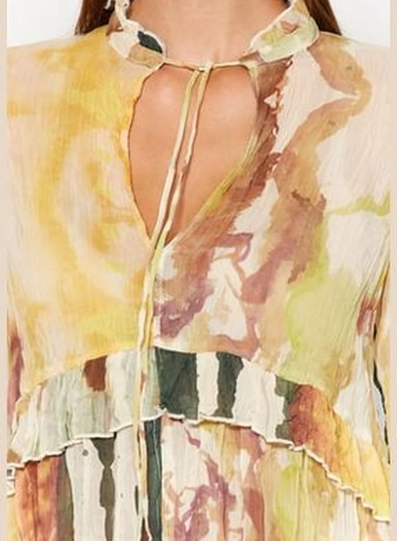 trendyol Multicolored Woven Tie Detail Frilled Blouse TWOAW24BZ00349