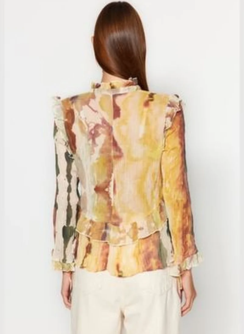 trendyol Multicolored Woven Tie Detail Frilled Blouse TWOAW24BZ00349